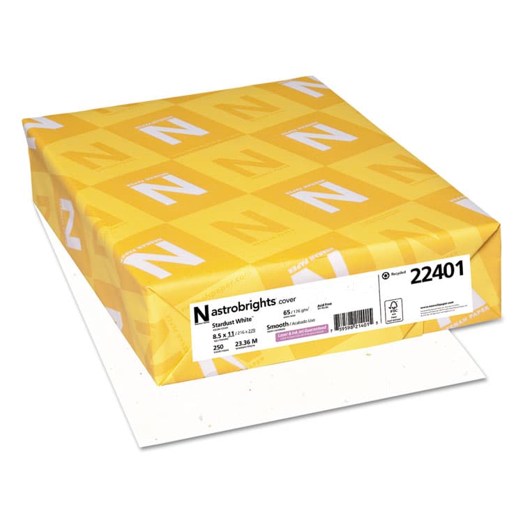 NEENAH PAPER Color Cardstock, 65 lb Cover Weight, 8.5 x 11, Stardust Flecked White, 250/Pack (WAU22401)