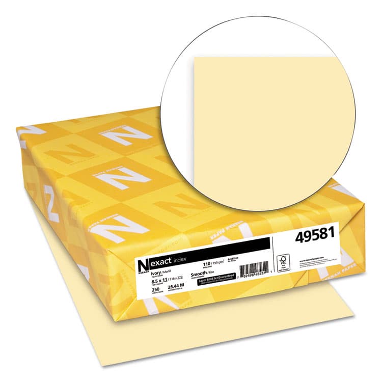 NEENAH PAPER Exact Index Card Stock, 110 lb Index Weight, 8.5 x 11, Ivory, 250/Pack (WAU49581) thumbnail 2