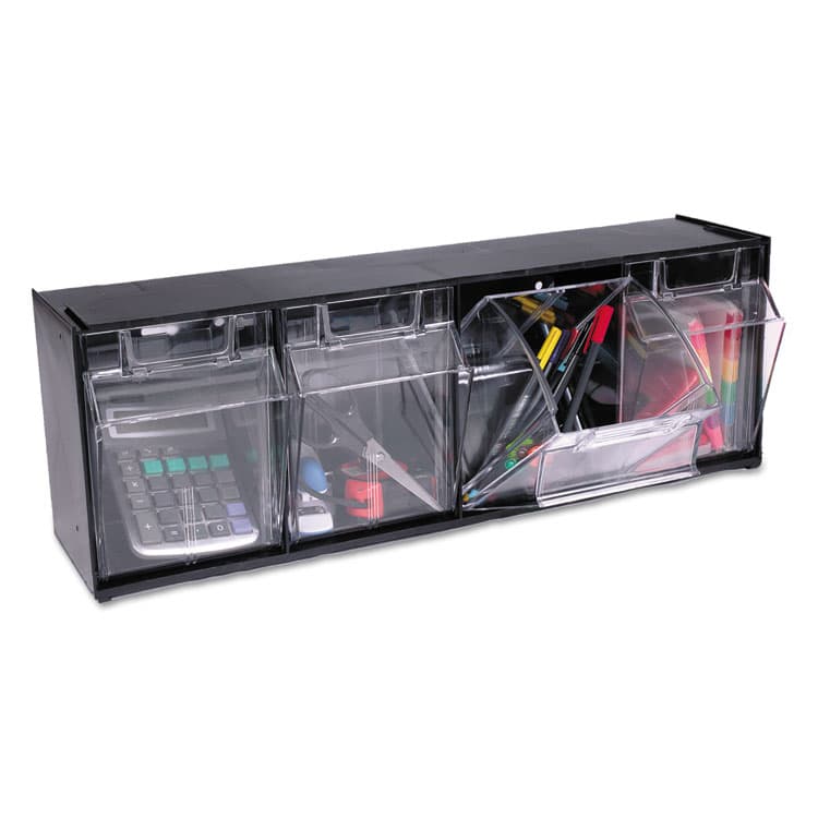 DEFLECTO CORPORATION Tilt Bin Interlocking Multi-Bin Storage Organizer, 4 Sections, 23.63" x 6.63" x 8.13", Black/Clear (DEF20404OP) thumbnail 4