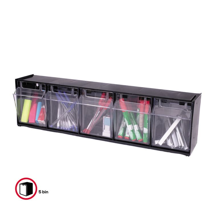 DEFLECTO CORPORATION Tilt Bin Interlocking Multi-Bin Storage Organizer, 5 Sections, 23.63" x 5.25" x 6.5", Black/Clear (DEF20504OP) thumbnail 2