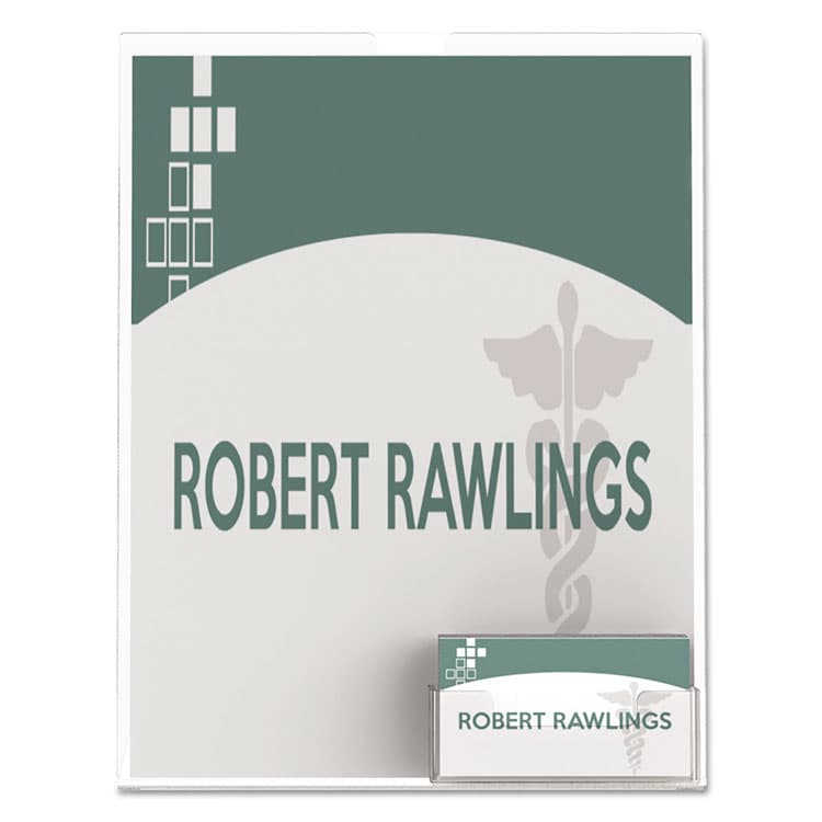 DEFLECTO CORPORATION Superior Image Slanted Sign Holder with Business Card Holder, 8.5w x 4.5d x 11h, Clear (DEF590601) thumbnail 3