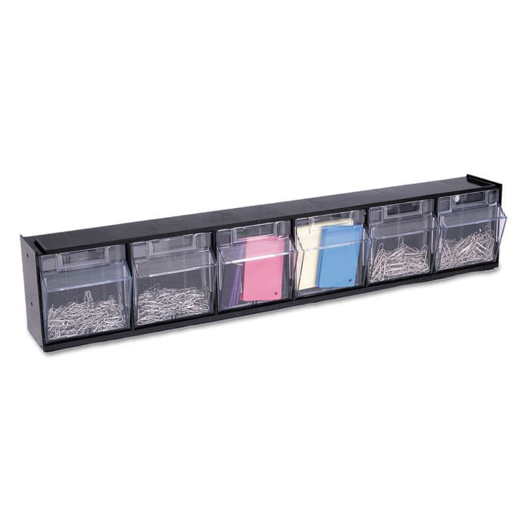 DEFLECTO CORPORATION Tilt Bin Interlocking Multi-Bin Storage Organizer, 6 Sections, 23.63" x 3.63" x 4.5", Black/Clear (DEF20604OP) thumbnail 4