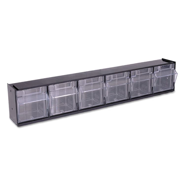 DEFLECTO CORPORATION Tilt Bin Interlocking Multi-Bin Storage Organizer, 6 Sections, 23.63" x 3.63" x 4.5", Black/Clear (DEF20604OP) thumbnail 2