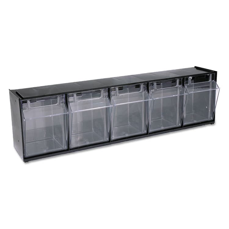 DEFLECTO CORPORATION Tilt Bin Interlocking Multi-Bin Storage Organizer, 5 Sections, 23.63" x 5.25" x 6.5", Black/Clear (DEF20504OP)