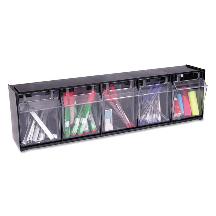 DEFLECTO CORPORATION Tilt Bin Interlocking Multi-Bin Storage Organizer, 5 Sections, 23.63" x 5.25" x 6.5", Black/Clear (DEF20504OP) thumbnail 4