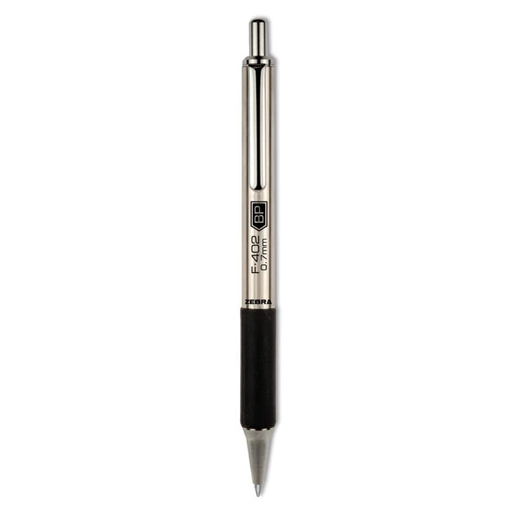 ZEBRA PEN CORP. F-402 Ballpoint Pen, Retractable, Fine 0.7 mm, Black Ink, Stainless Steel/Black Barrel (ZEB29210)