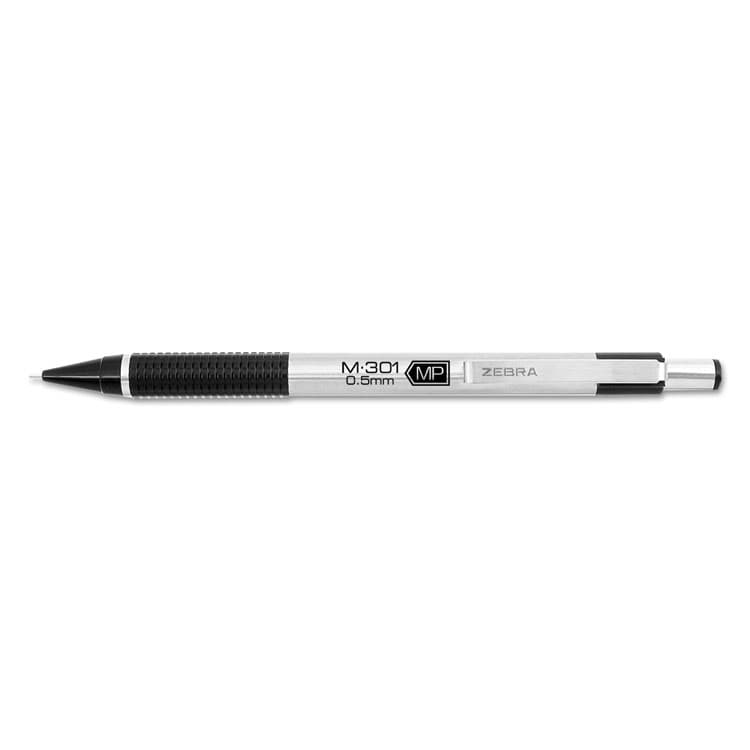 ZEBRA PEN CORP. M-301 Mechanical Pencil, 0.5 mm, HB (#2), Black Lead, Silver/Black Barrel, Dozen (ZEB54010)