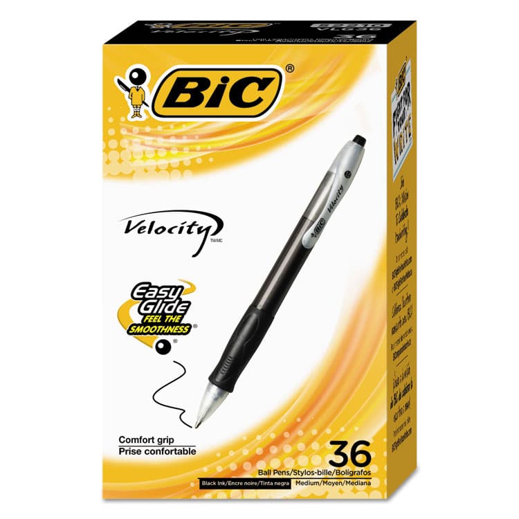 BIC CORP. Velocity Easy Glide Ballpoint Pen Value Pack, Retractable, Medium 1 mm, Black Ink, Black Barrel, 36/Pack (BICVLG361BK)