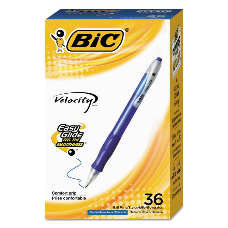 BIC CORP. Velocity Easy Glide Ballpoint Pen Value Pack, Retractable, Medium 1 mm, Blue Ink, Translucent Blue Barrel, 36/Pack (BICVLG361BE)
