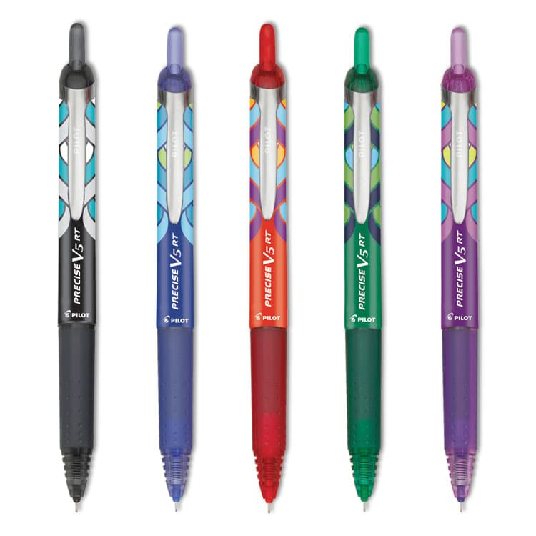 PILOT CORP. OF AMERICA Precise V5RT Deco Peacock Pattern Rollerball Pen, Retractable, Extra-Fine 0.5 mm, Assorted Ink and Barrel Colors, 5/Pack (PIL41980)