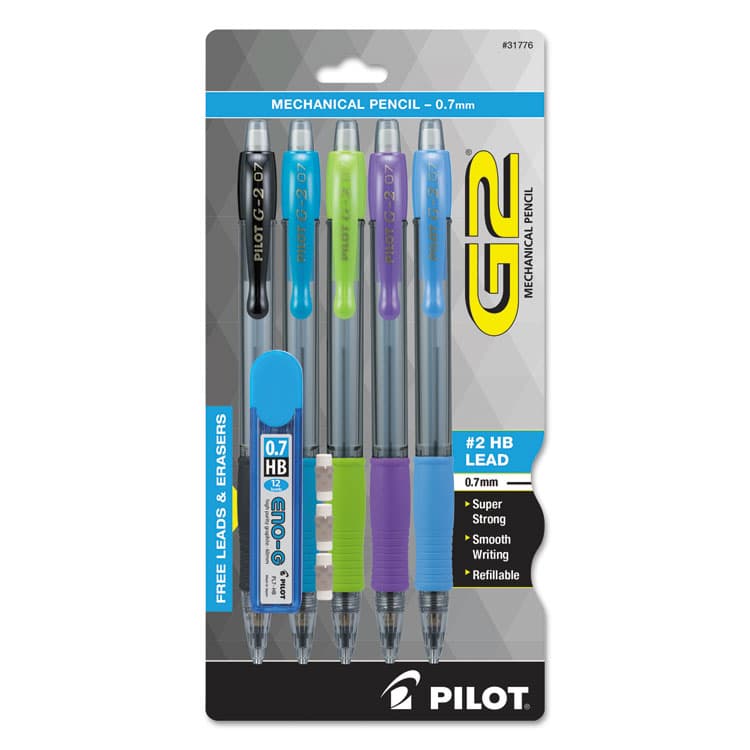 PILOT CORP. OF AMERICA G2 Mechanical Pencil, 0.7 mm, HB (#2), Black Lead, Assorted Barrel Colors, 5/Pack (PIL31776)
