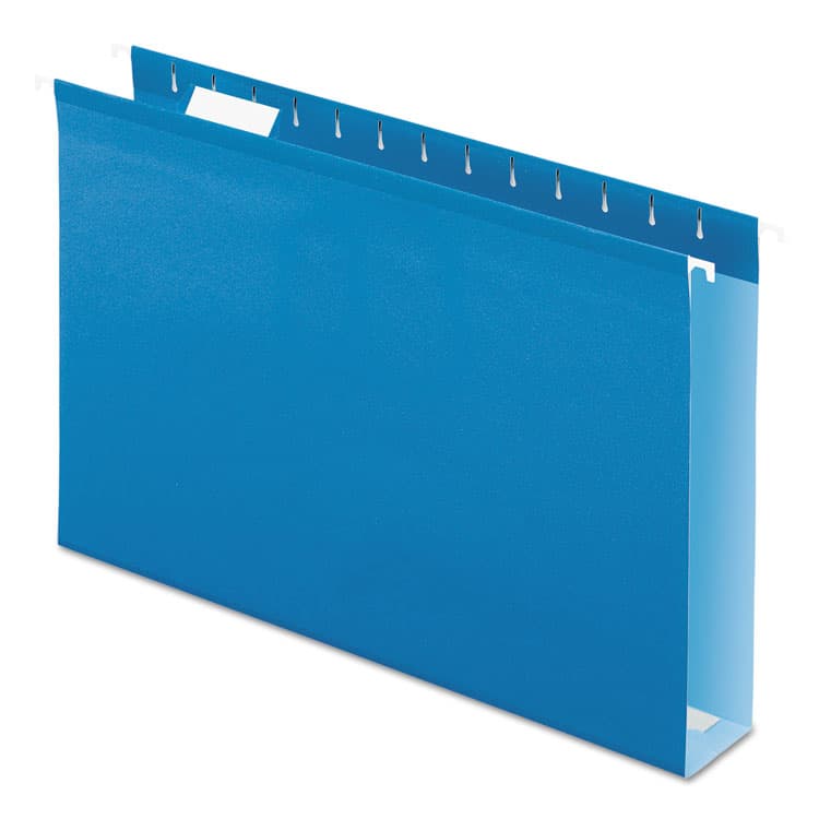 TOPS BUSINESS FORMS Extra Capacity Reinforced Hanging File Folders with Box Bottom, 2" Capacity, Legal Size, 1/5-Cut Tabs, Blue, 25/Box (PFX4153X2BLU)
