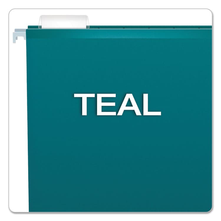 TOPS BUSINESS FORMS Colored Reinforced Hanging Folders, Letter Size, 1/5-Cut Tabs, Teal, 25/Box (PFX415215TEA) thumbnail 3