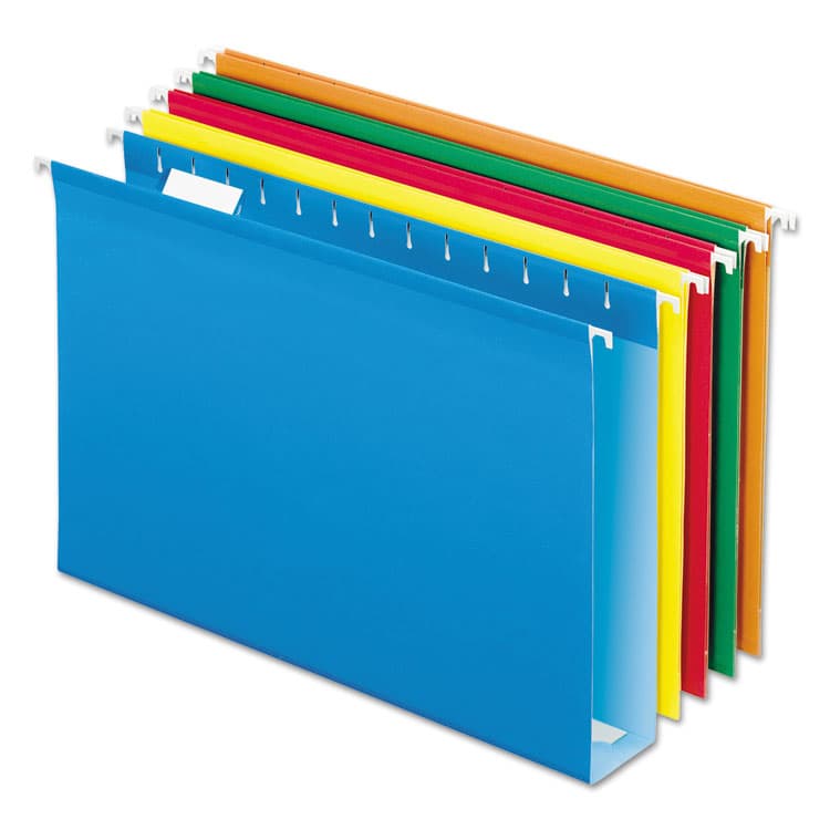 TOPS BUSINESS FORMS Extra Capacity Reinforced Hanging File Folders with Box Bottom w/ Tabs, 2" Capacity, Legal, 1/5-Cut Tabs, Asst Colors,25/BX (PFX4153X2ASST)
