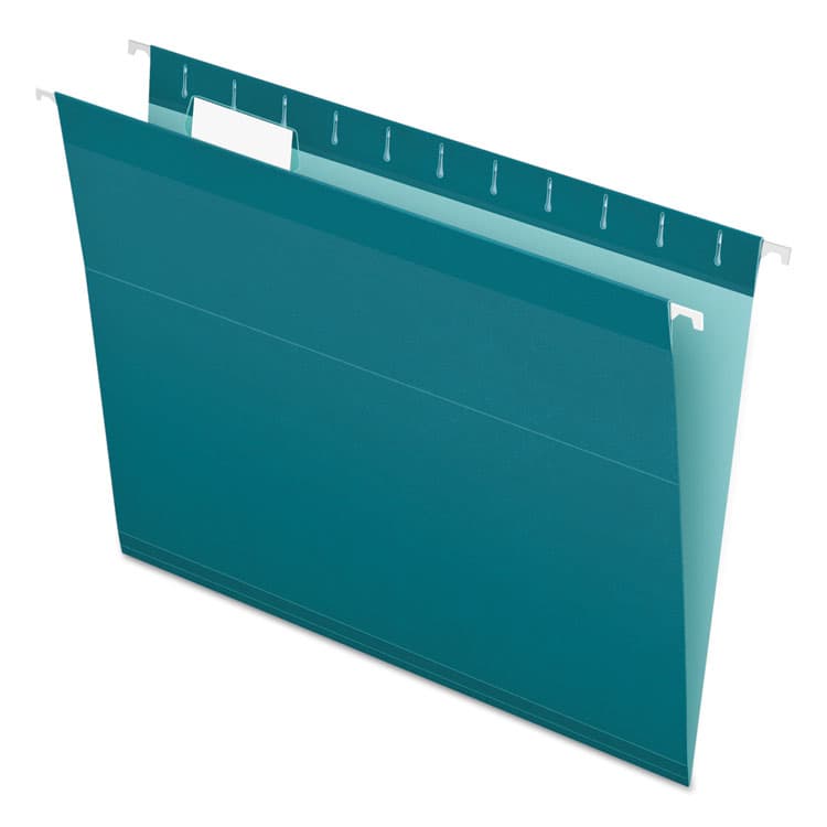 TOPS BUSINESS FORMS Colored Reinforced Hanging Folders, Letter Size, 1/5-Cut Tabs, Teal, 25/Box (PFX415215TEA)