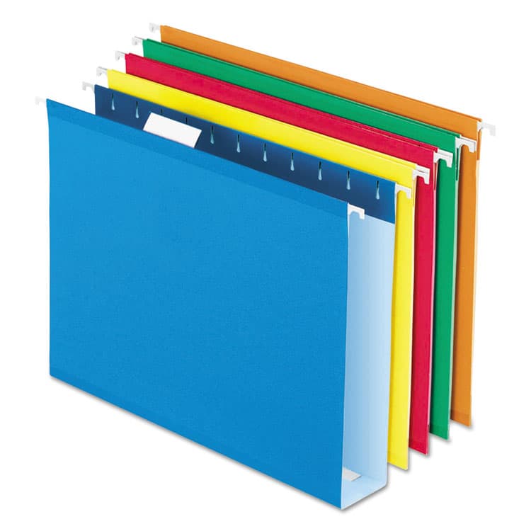 TOPS BUSINESS FORMS Extra Capacity Reinforced Hanging File Folders with Box Bottom, 2" Capacity, Letter Size, 1/5-Cut Tab, Assorted Colors,25/BX (PFX4152X2ASST)