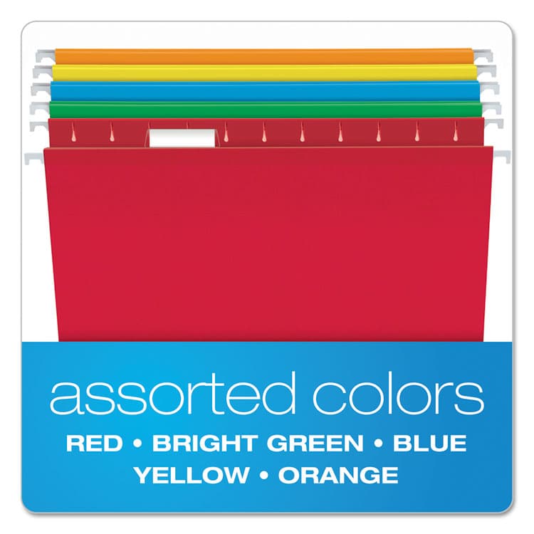 TOPS BUSINESS FORMS Colored Reinforced Hanging Folders, Letter Size, 1/5-Cut Tabs, Assorted Bright Colors, 25/Box (PFX415215ASST) thumbnail 3
