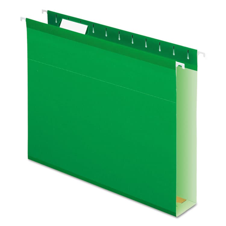 TOPS BUSINESS FORMS Extra Capacity Reinforced Hanging File Folders with Box Bottom, 2" Capacity, Letter Size, 1/5-Cut Tabs, Bright Green, 25/Box (PFX4152X2BGR)