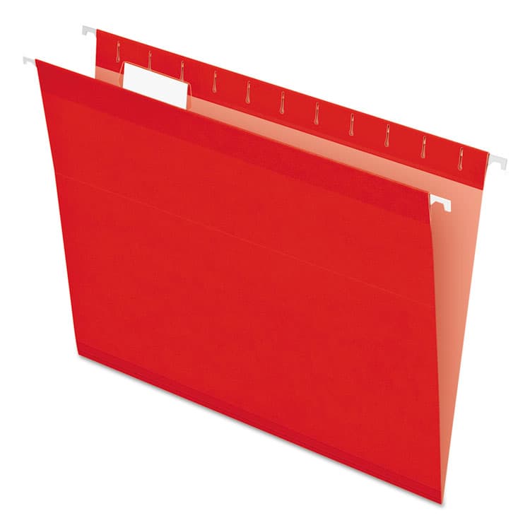 TOPS BUSINESS FORMS Colored Reinforced Hanging Folders, Letter Size, 1/5-Cut Tabs, Red, 25/Box (PFX415215RED)