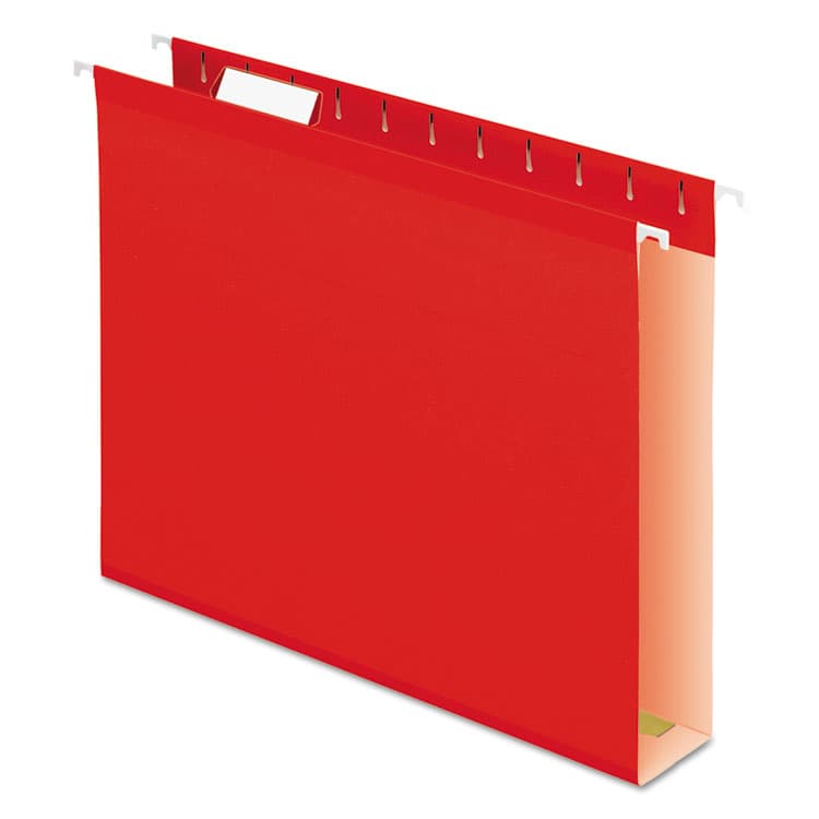 TOPS BUSINESS FORMS Extra Capacity Reinforced Hanging File Folders with Box Bottom, 2" Capacity, Letter Size, 1/5-Cut Tabs, Red, 25/Box (PFX4152X2RED)