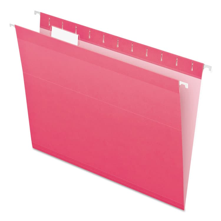 TOPS BUSINESS FORMS Colored Reinforced Hanging Folders, Letter Size, 1/5-Cut Tabs, Pink, 25/Box (PFX415215PIN)
