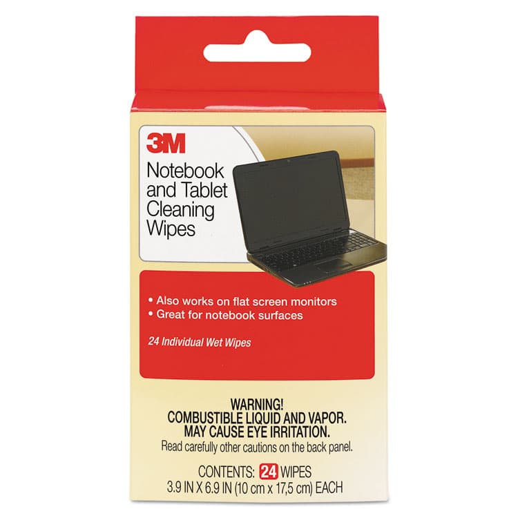 3M/COMMERCIAL TAPE DIV. Notebook Screen Cleaning Wet Wipes, Cloth, 1-Ply, 7 x 4, Unscented, White, 24/Pack (MMMCL630)