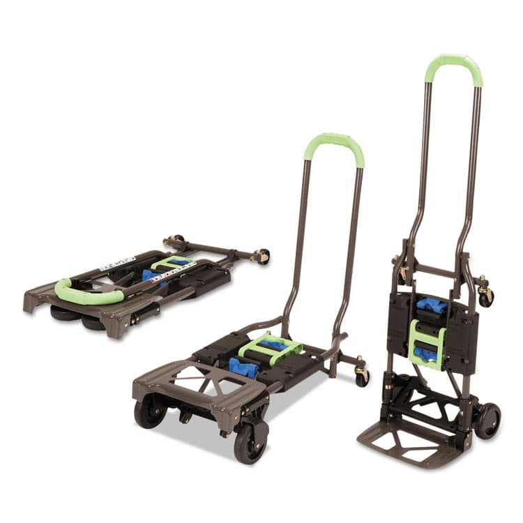 COSCO 2-in-1 Multi-Position Hand Truck and Cart, 300 lbs, 16.63 x 12.75 x 49.25, Black/Blue/Green (CSC12222PBG1E)