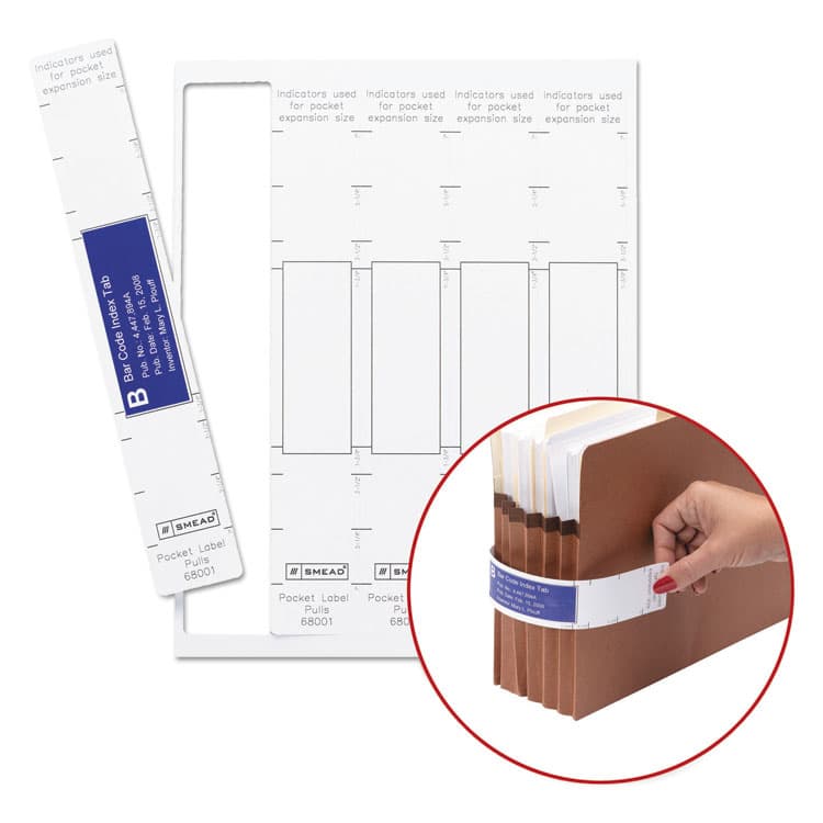 SMEAD MANUFACTURING CO. Viewables Pocket Label Pulls, 1.63 x 10.13, White, 5/Sheet, 9 Sheets/Pack (SMD68001)