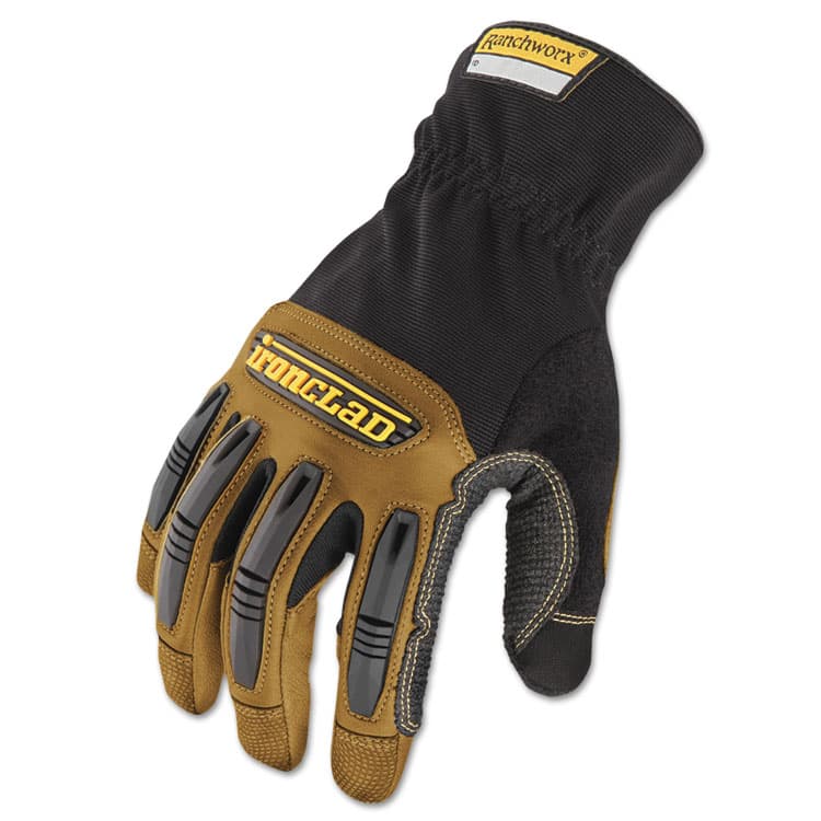 IRONCLAD PERFORMANCE WEAR Ranchworx Leather Gloves, EN388: 2123, 12.25" Long, X-Large, Black/Tan, Pair (IRNRWG205XL)