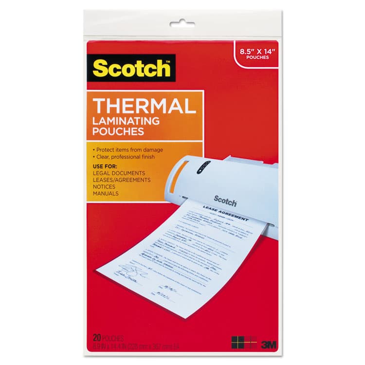 3M/COMMERCIAL TAPE DIV. Laminating Pouches, 3 mil, 8.5" x 14", Gloss Clear, 20/Pack (MMMTP385520)