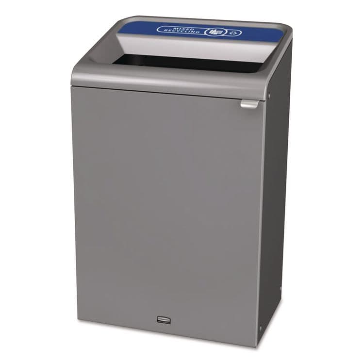 RUBBERMAID COMMERCIAL PROD. Configure Indoor Recycling Waste Receptacle, Mixed Recycling, 33 gal, Metal, Gray (RCP1961629)