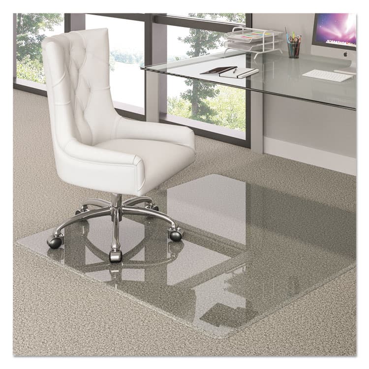 DEFLECTO CORPORATION Premium Glass Chair Mat for Flat to Plush Pile Carpeted and Hard Floors, Rectangular, Polished Edges, 44" x 50", Clear (DEFCMG70434450)