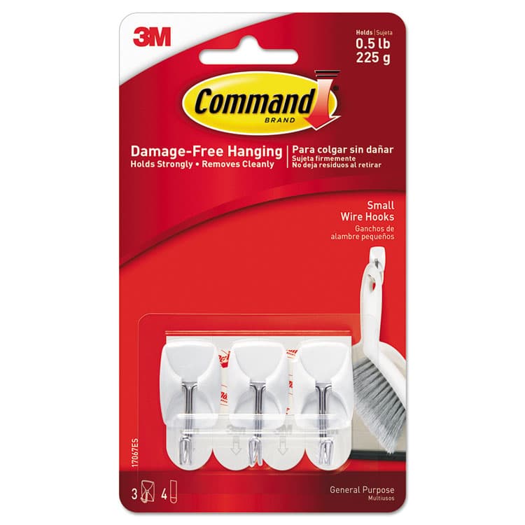3M/COMMERCIAL TAPE DIV. Small Toggle-Wire Hooks, Metal Wire, Silver, Supports 0.5 lb, 3/Pack (MMM17067ES)