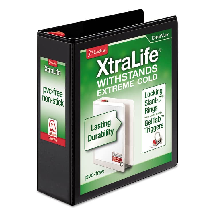 CARDINAL BRANDS . XtraLife ClearVue Non-Stick Slant-D Ring Binder, 3 Rings, 3" Capacity, 11 x 8.5, Black (CRD26331)