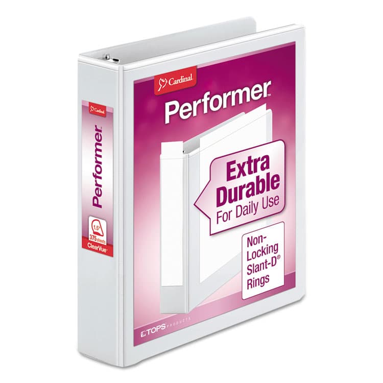 CARDINAL BRANDS . Performer ClearVue Slant-D Ring Binder, 3 Rings, 1.5" Capacity, 11 x 8.5, White (CRD17400)