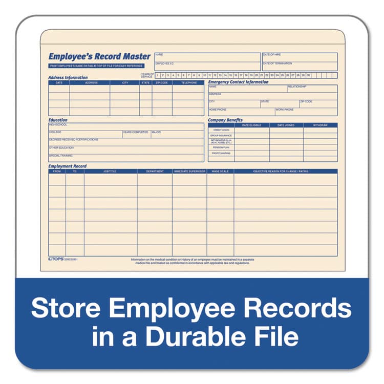 TOPS BUSINESS FORMS Employee Record Master File Jacket, Straight Tab, Letter Size, Manila, 20/Pack (TOP3280) thumbnail 4