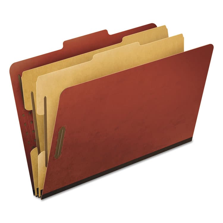 TOPS BUSINESS FORMS Six-Section Pressboard Classification Folders, Expands 2", 2 Dividers, 6 Embedded Fasteners, Legal Size, Red, 10/Box (PFX2257R)