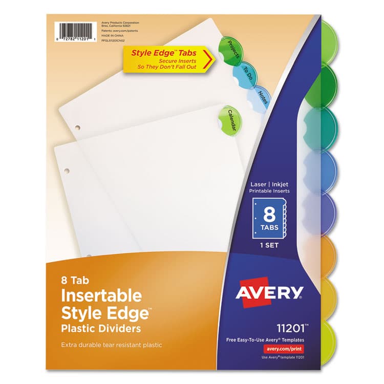 AVERY PRODUCTS CORPORATION Insertable Style Edge Tab Plastic Dividers, 8-Tab, 11 x 8.5, Translucent, 1 Set (AVE11201)