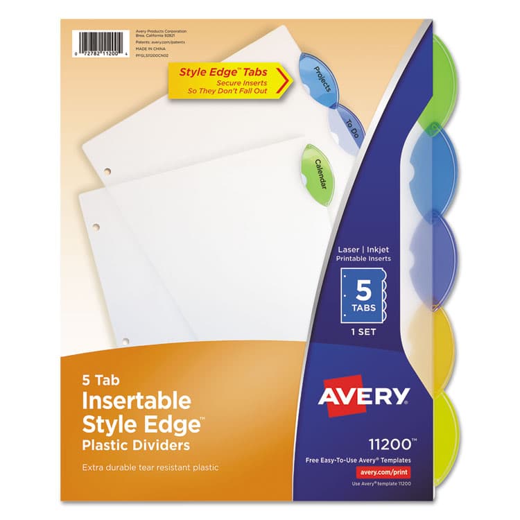 AVERY PRODUCTS CORPORATION Insertable Style Edge Tab Plastic Dividers, 5-Tab, 11 x 8.5, Translucent, 1 Set (AVE11200)