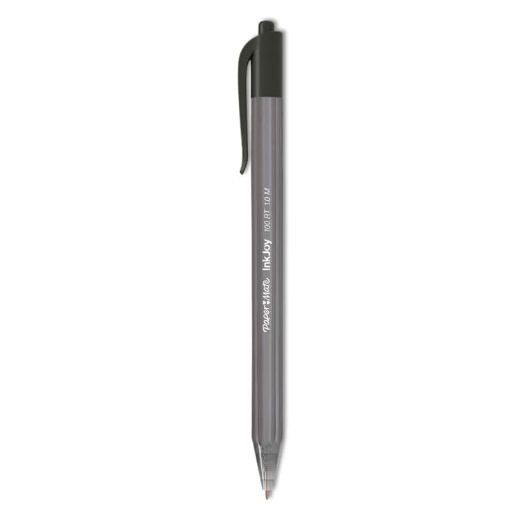 SANFORD InkJoy 100 RT Ballpoint Pen, Retractable, Medium 1 mm, Black Ink, Smoke/Black Barrel, Dozen (PAP1951254)