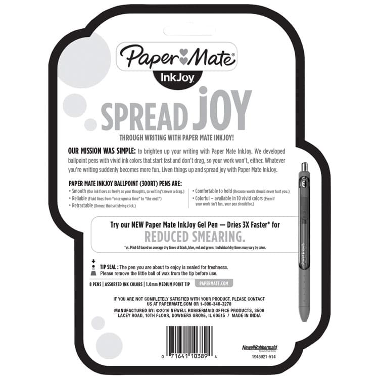 SANFORD InkJoy 300 RT Ballpoint Pen, Retractable, Medium 1 mm, Assorted Ink and Barrel Colors, 8/Pack (PAP1945921) thumbnail 3