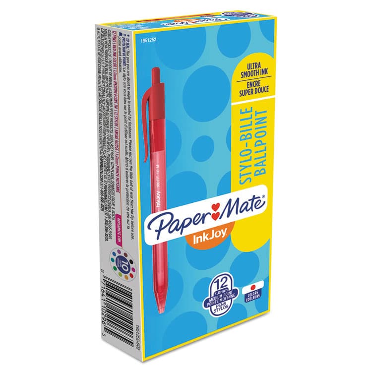 SANFORD InkJoy 100 RT Ballpoint Pen, Retractable, Medium 1 mm, Red Ink, Translucent Red Barrel, Dozen (PAP1951252) thumbnail 2