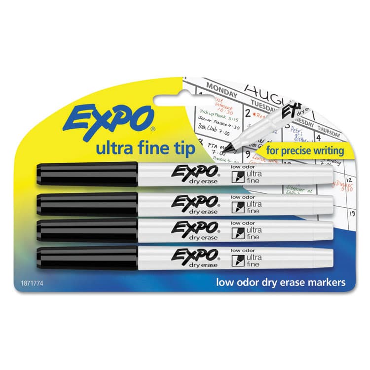 SANFORD Low-Odor Dry-Erase Marker, Extra-Fine Bullet Tip, Black, 4/Pack (SAN1871774K)