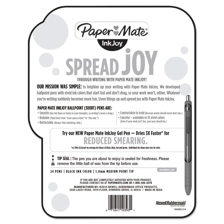SANFORD InkJoy 300 RT Ballpoint Pen, Retractable, Medium 1 mm, Black Ink, Black Barrel, 24/Pack (PAP1945925) thumbnail 3