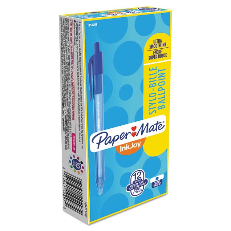 SANFORD InkJoy 100 RT Ballpoint Pen, Retractable, Medium 1 mm, Blue Ink, Translucent Blue Barrel, Dozen (PAP1951253) thumbnail 2