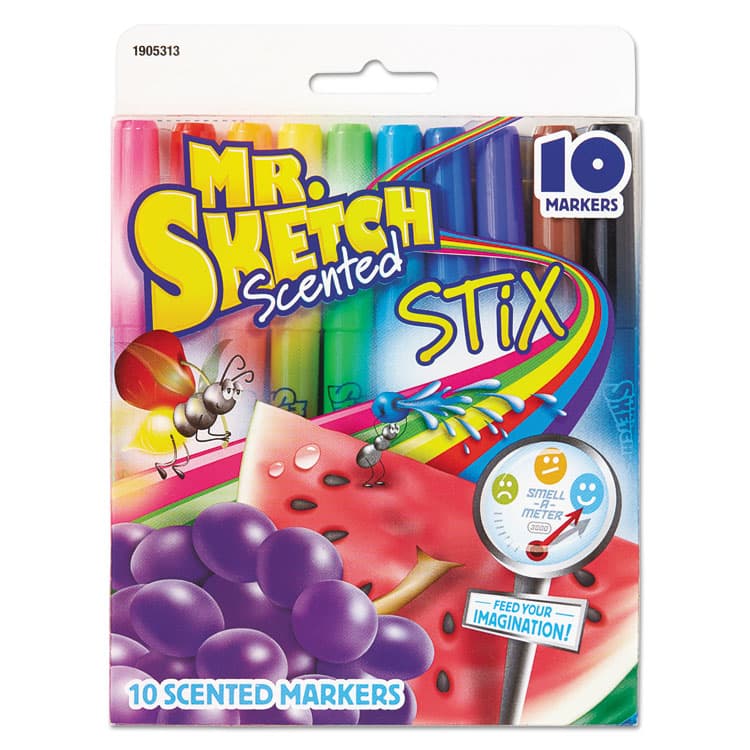 SANFORD Scented Stix Watercolor Marker Set, Fine Bullet Tip, Assorted Colors, 10/Set (SAN1905313)