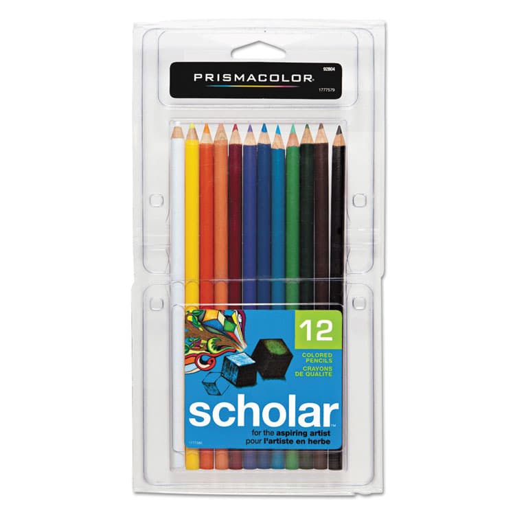 SANFORD Scholar Colored Pencil Set, 3 mm, 2B, Assorted Lead and Barrel Colors, Dozen (SAN92804)