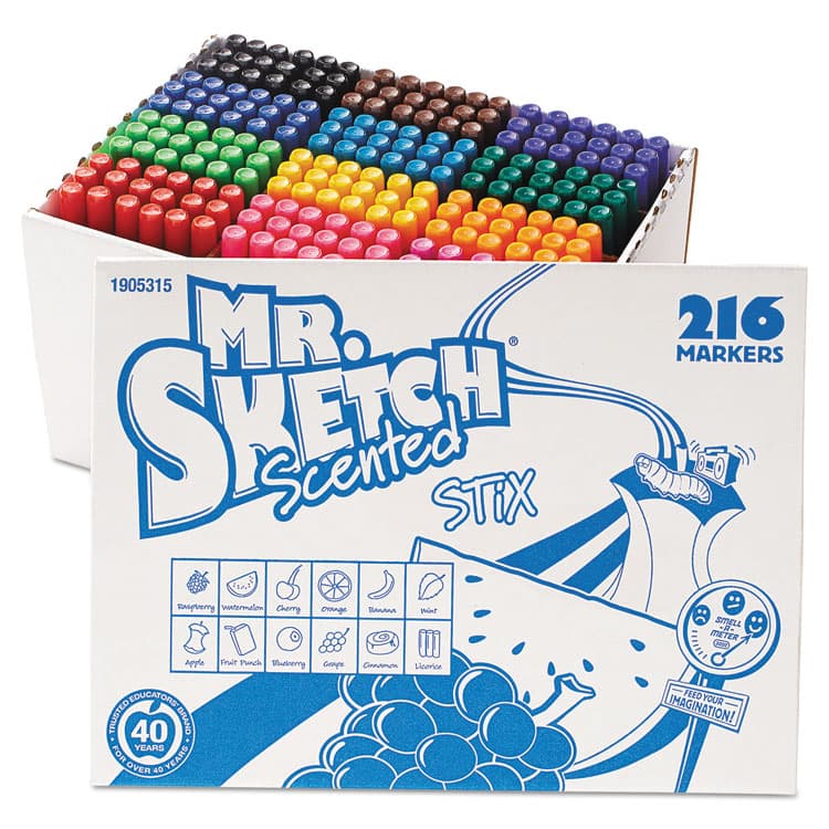 SANFORD Scented Stix Watercolor Marker Set School Pack, Fine Bullet Tip, Assorted Colors, 216/Set (SAN1905315)