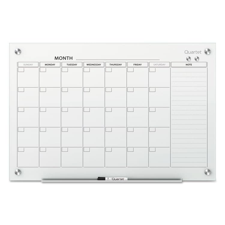 QUARTET MFG. Infinity Magnetic Glass Calendar Board, Monthly Planning/Scheduling, 48" x 36", White Surface (QRTGC4836F)