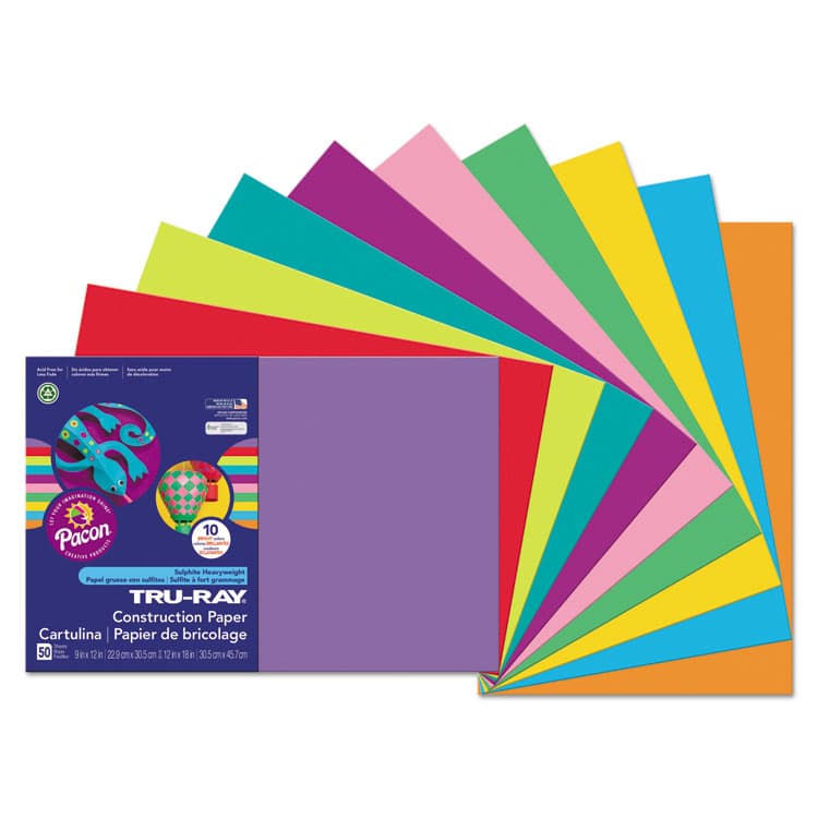 PACON CORPORATION Tru-Ray Construction Paper, 76 lb Text Weight, 12 x 18, Assorted Bright Colors, 50/Pack (PAC102941) thumbnail 2